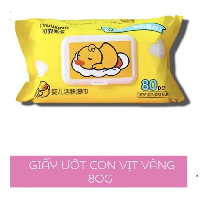 Khăn Ướt Con Vịt Vàng Duck/ Khăn Ướt Vịt Vàng Kháng Khuẩn, Gói 80 Miếng Mua 10 gói Tặng Kèm Thùng