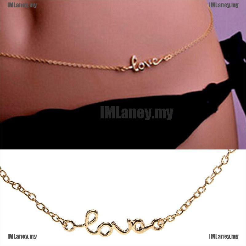 Dây xích đeo hông mạ vàng 18k hình chữ Love cá tính thời trang mùa hè đi biển cho nữ