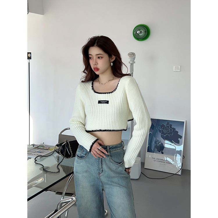 Áo Len Tay Dài Dáng Ôm Lưng Cao Thời Trang Hàn Quốc Gợi Cảm Cho Nữ