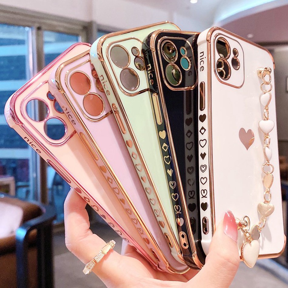 Ốp điện thoại silicon sang trọng có dây đeo tay thích hợp cho Iphone 11 12 Pro Max Xr Xs Max 7 8 Plus Se2