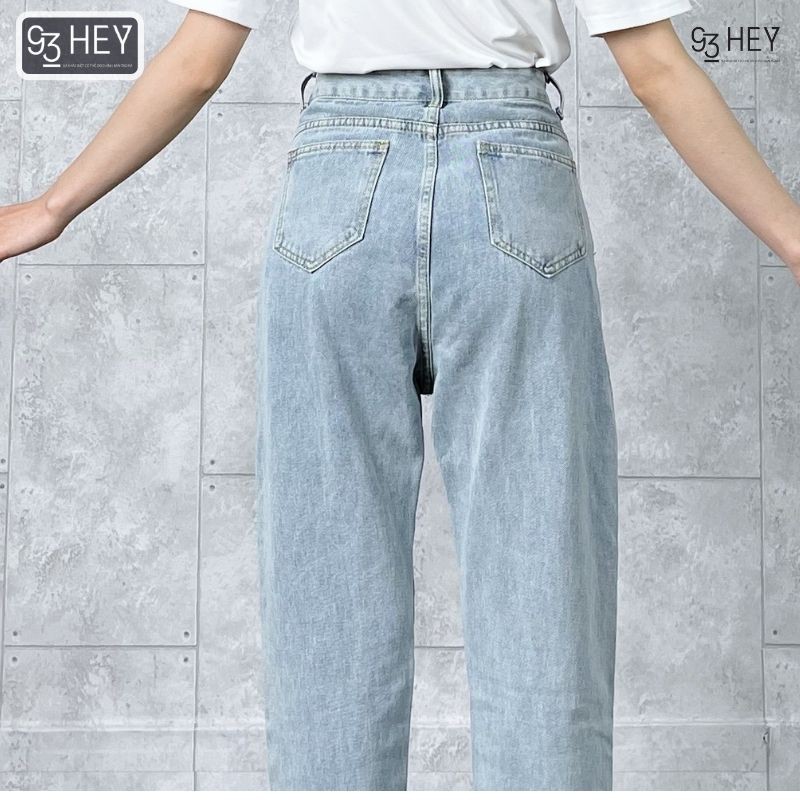 Quần Jean Nữ Rách Gối Cạp Cao Dáng Baggy Màu Xanh Phong Cách Hàn Quốc 93HEY QJ02