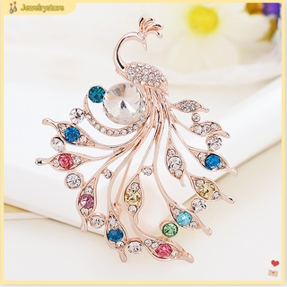 (jewelrystore) Ghim cài áo hình chim công đính đá pha lê