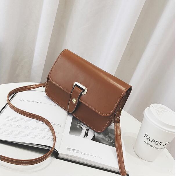 SUXI Túi đeo vai màu trơn thiết kế đơn giản phong cách Hàn Quốc cho nữ