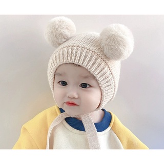 Mũ Len Cục Bông 2 Lớp Dày Dặn Giữ Ấm Đầu Và Tai Cho Bé, 6 Tháng Tới 2 Tuổi