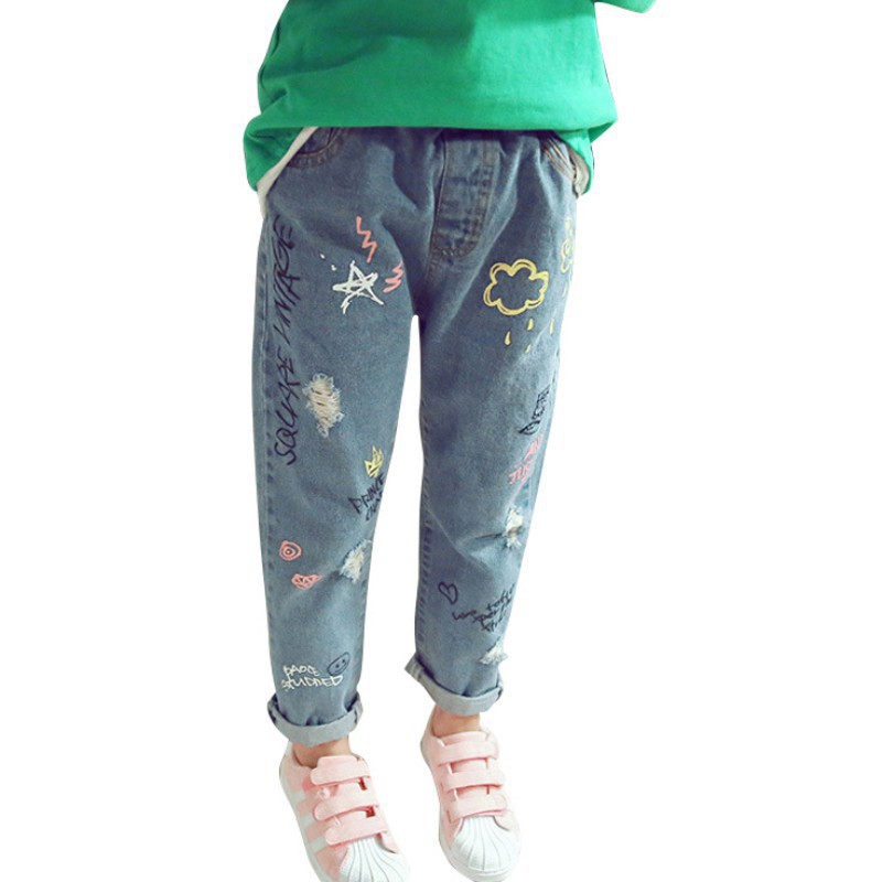 Quần jean dài nhiều họa tiết ngộ nghĩnh cho bé gái