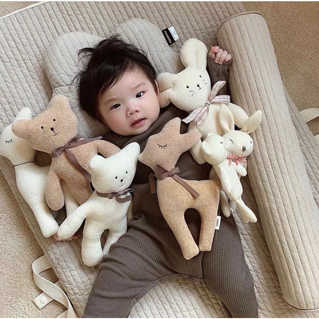 Gấu bông doudou phong cách Hàn Quốc vải đũi organic an toàn cho bé, thích hợp làm đạo cụ chụp ảnh
