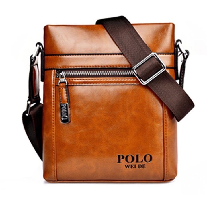 Túi đeo chéo nam da bò POLO cao cấp T66 KT 19x22x4cm (Nâu Đậm - Nâu Nhạt) - ĐIỆN MÁY PICO