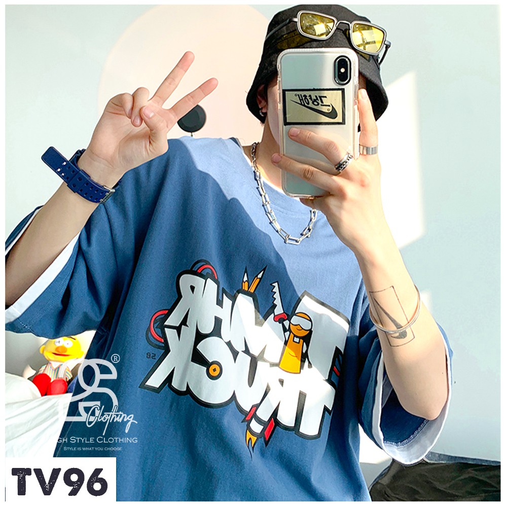 Áo Thun Cổ Tròn Nam Nữ Tay Ngắn Phong Cách Hàn Quốc 2s Clothing Áo Phông Form Rộng Đen Giấu Quần Giá Rẻ In Chữ TV96