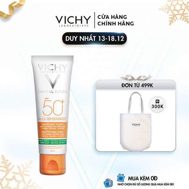 Kem Chống Nắng Chống Tia UVA + UVB Chống Ô Nhiễm Và Bụi Mịn Hằng Ngày Vichy Spf50+ Capital Soleil Mattifying 3 in 1 50ml