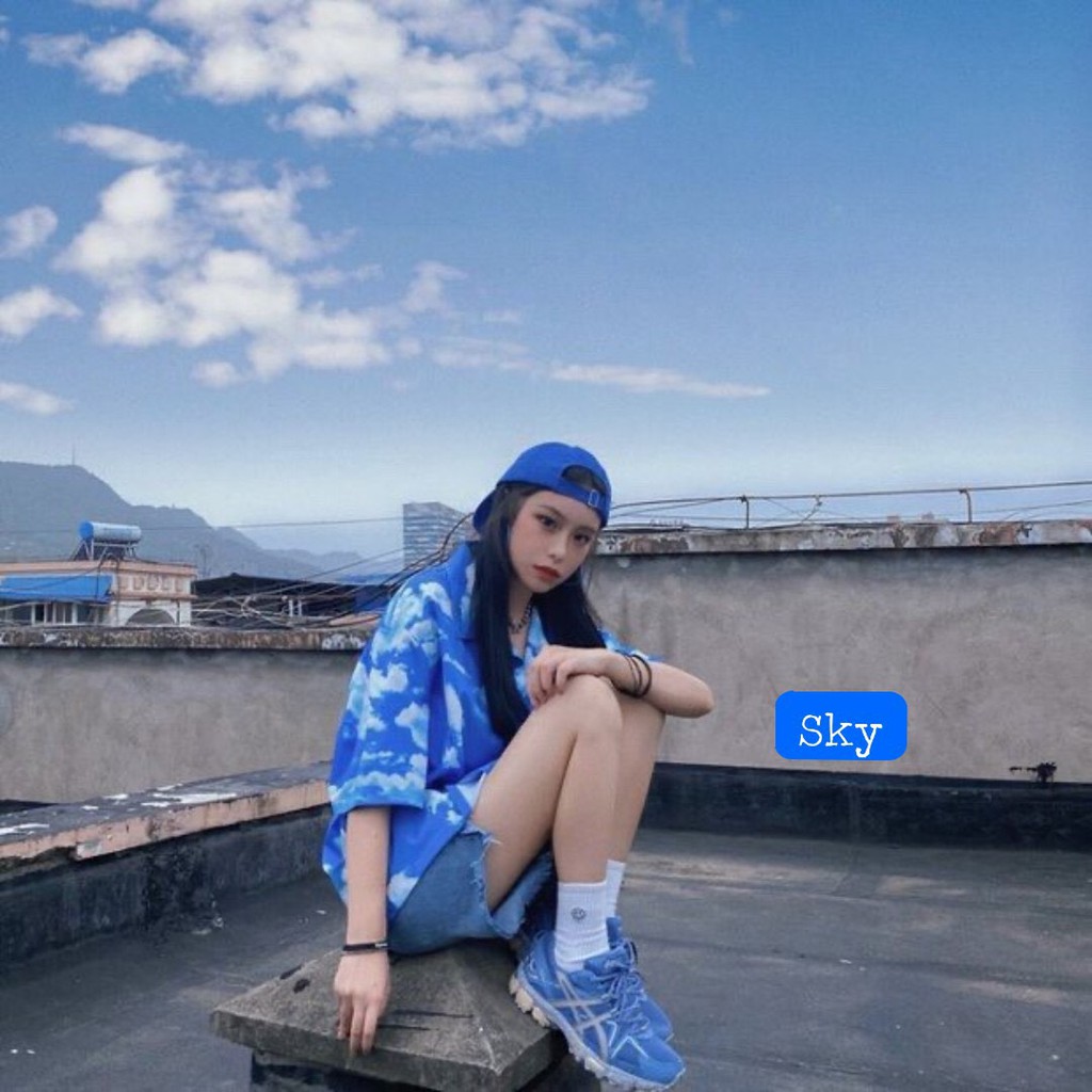 ÁO SƠ MI SKY DÁNG RỘNG UNISEX HOT - ÁO KHOÁC SƠ MI LOANG MÂY TRỜI