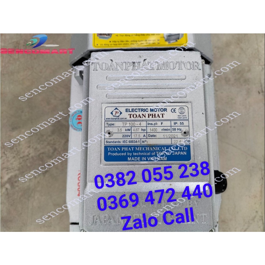 Mô tơ, động cơ, điện cơ Toàn Phát 3,5kw , điện 1 pha 220v, dây đồng 100%, bảo hành 12 tháng