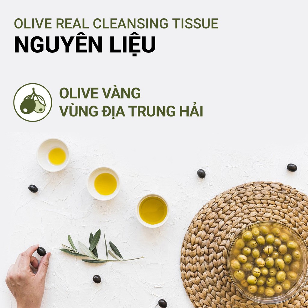 Khăn giấy tẩy trang dưỡng ẩm ô liu vàng innisfree Olive Real Cleansing Tissue (30 miếng)