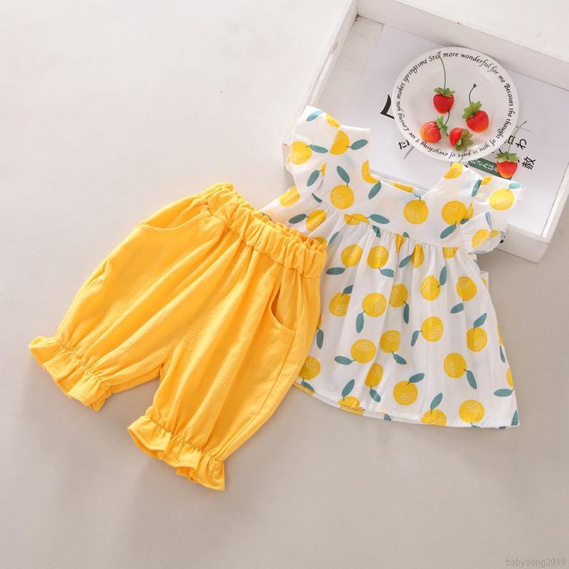 Set Áo Thun Tay Loe &amp; Quần Short Cho Bé Gái