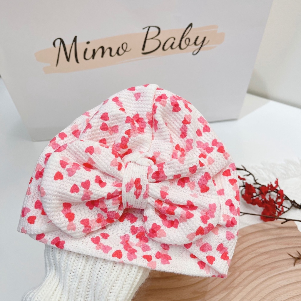 Mũ nón turban nơ hồng tim cho bé gái 6-10kg Mimo baby MTB75