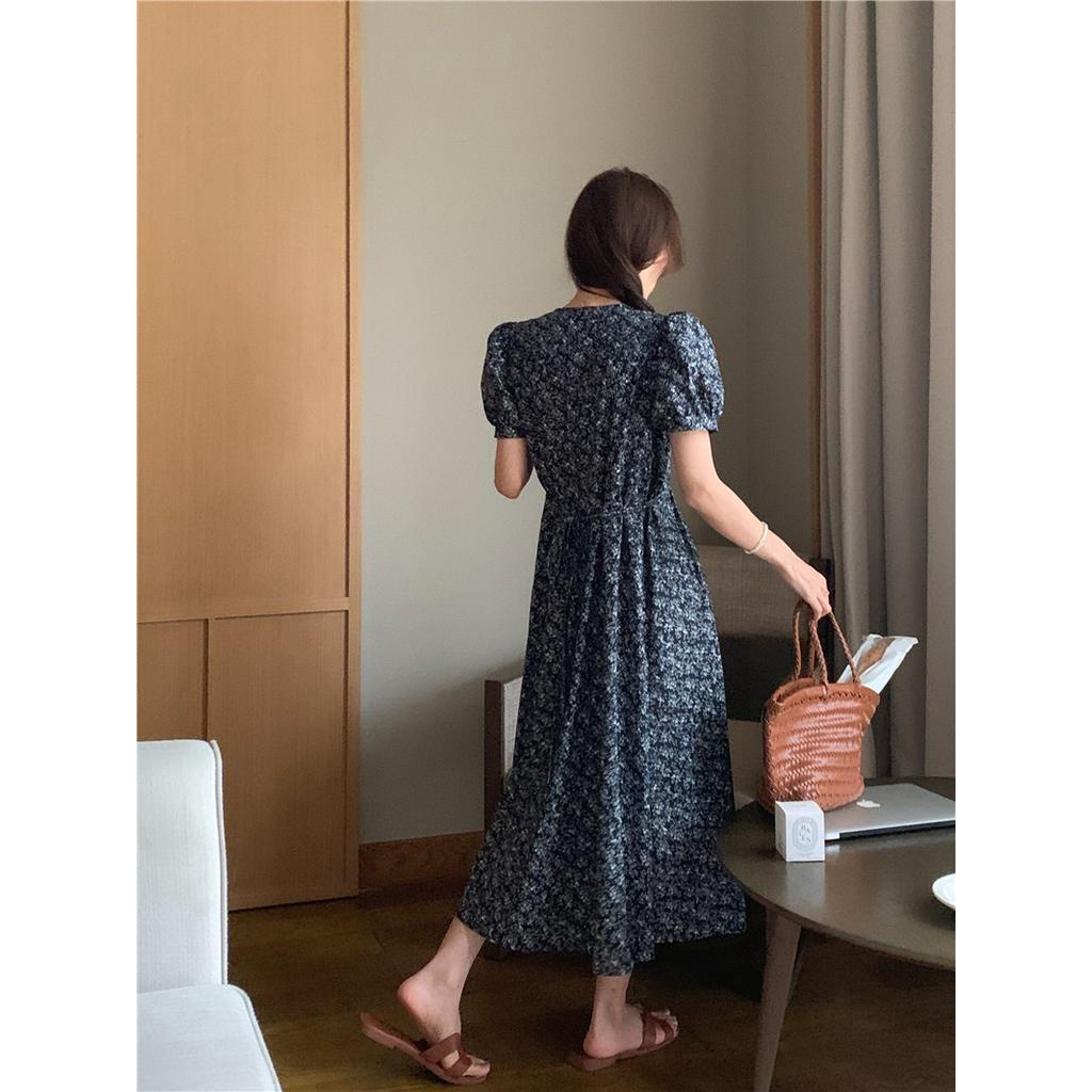 Đầm Tay Ngắn Cổ Chữ V Cột Dây Họa Tiết Hoa Cổ Điển 52781