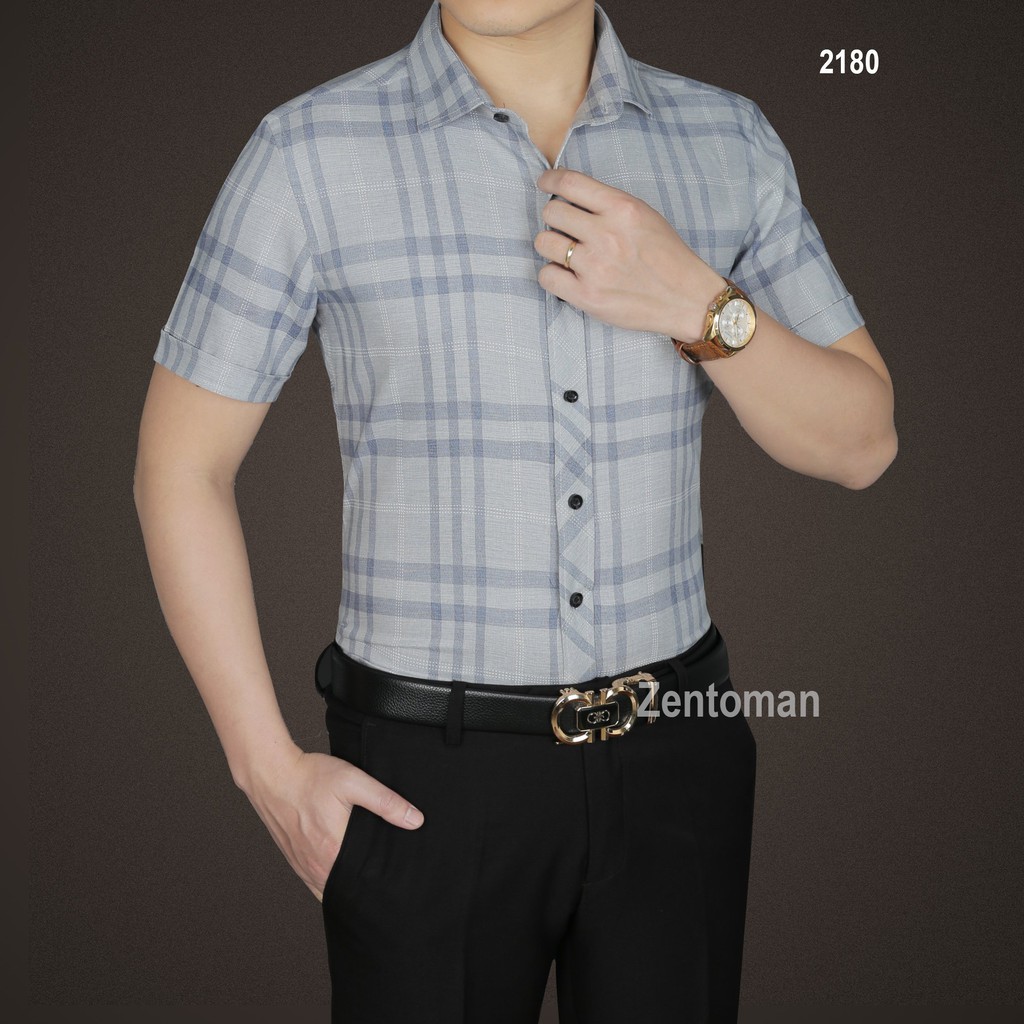 [HQFA88- mã giảm 20k] ZENTOMAN  - Áo sơ mi ngắn tay nam công sở đẹp kẻ mềm mịn không nhăn