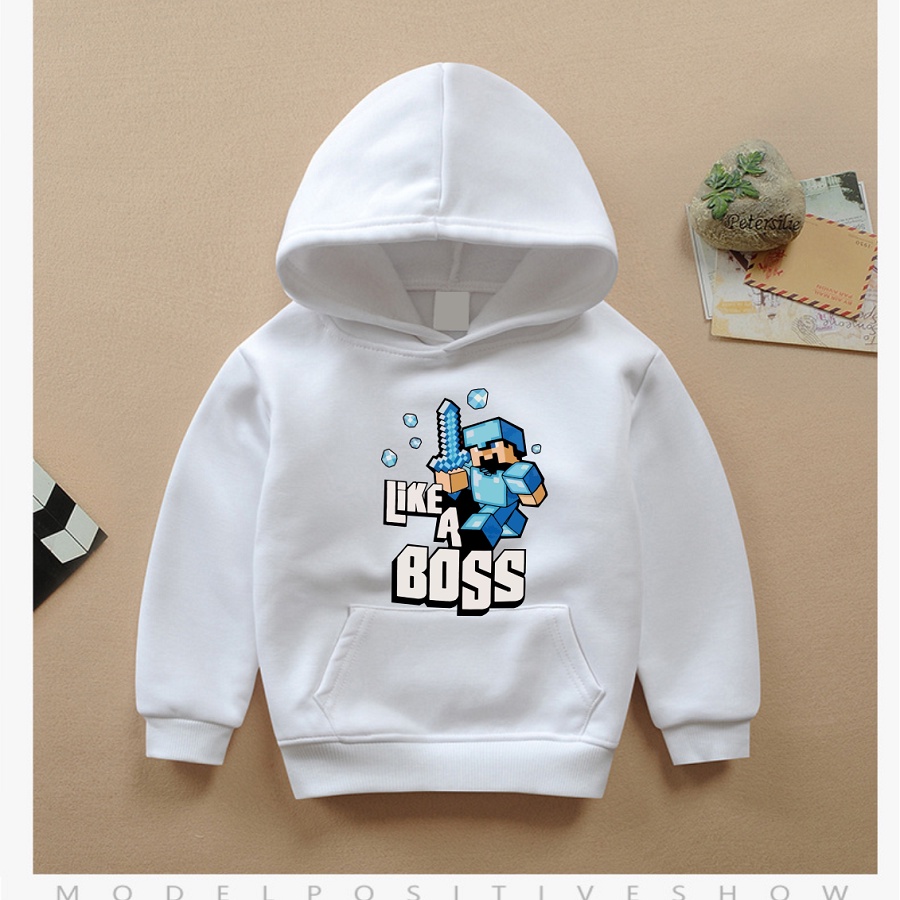 Áo hoodie minecraft áo khoác màu trắng cực chất cho bé trai bé gái