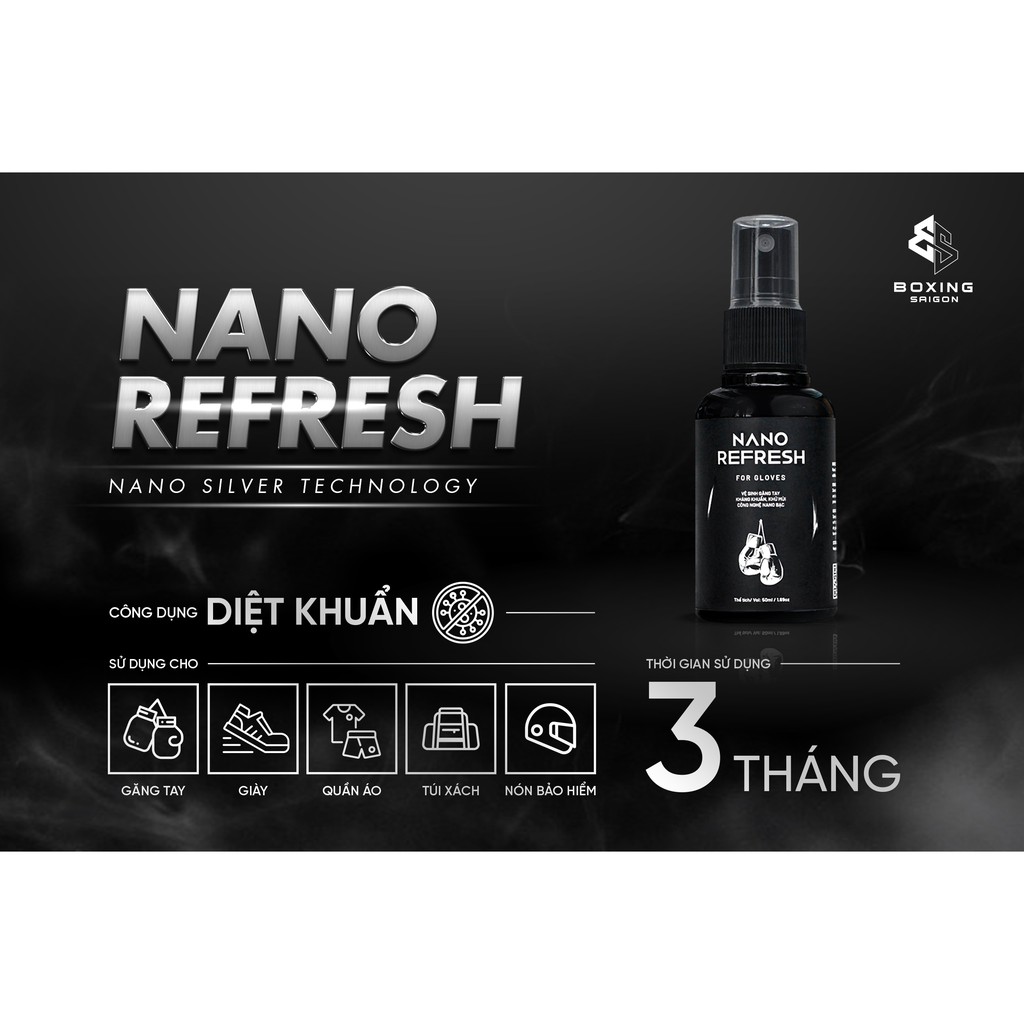 Xịt khử mùi găng tay boxing & giày dép Nano Refresh 50ml (Viện Pasteur kiểm định)