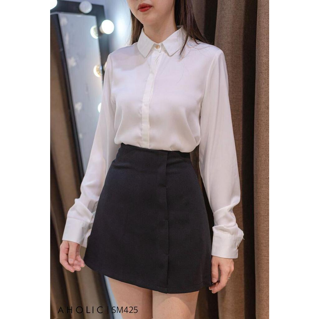Sơ mi basic lụa mờ 3 màu pastel dài tay Aholic SM425