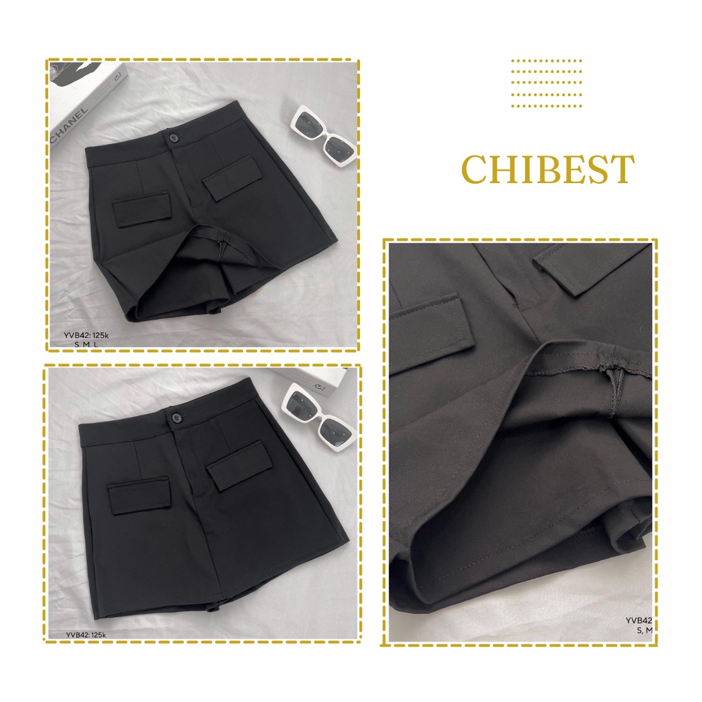 Quần short nữ giả váy UMI dáng chân váy ngắn from A 2 túi nắp CHIBEST YVB42