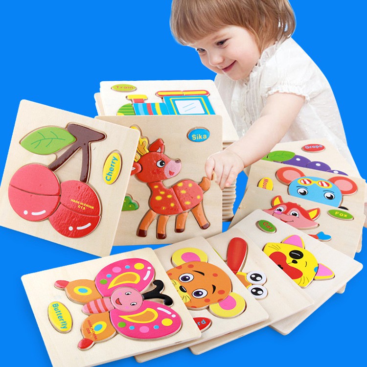 Đồ chơi tranh ghép hình bằng gỗ 3D nổi 5 chủ đề cho bé KB216045, Bộ xếp hình nhiều màu sắc và hình ảnh sinh động cho bé