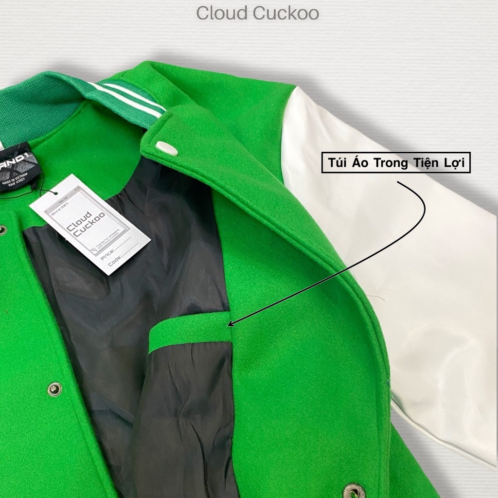 Áo Khoác Varsity Dạ Logo Thêu Chữ Tay Da Pu Bền Đẹp Phom Áo OverSize Thoải Mái - Mã Số: V14101