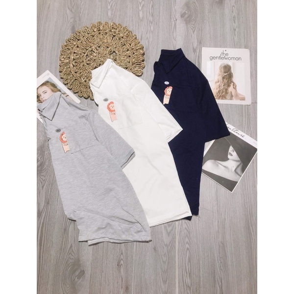 Áo phông, áo thun polo túi sư tử tay lỡ form rộng cúc thật chất COTTON su xịn sò nam nữ.