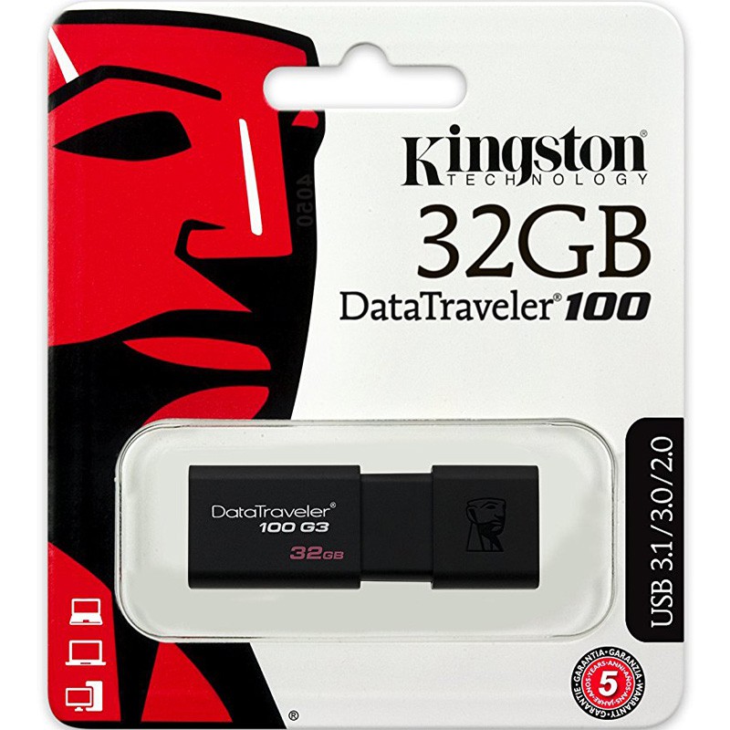 USB 3.0 Kingston DataTraverler 100 G3 32GB 100MB/s DT100G3/32GB - Bảo hành 5 năm | BigBuy360 - bigbuy360.vn