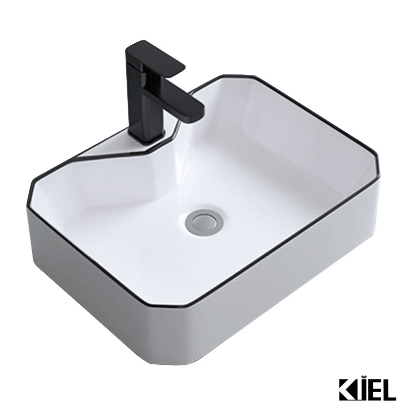 Chậu rửa mặt lavabo đặt bàn chữ nhật viền đen hàng chính hãng cao cấp - bảo hành 10 năm men sứ .