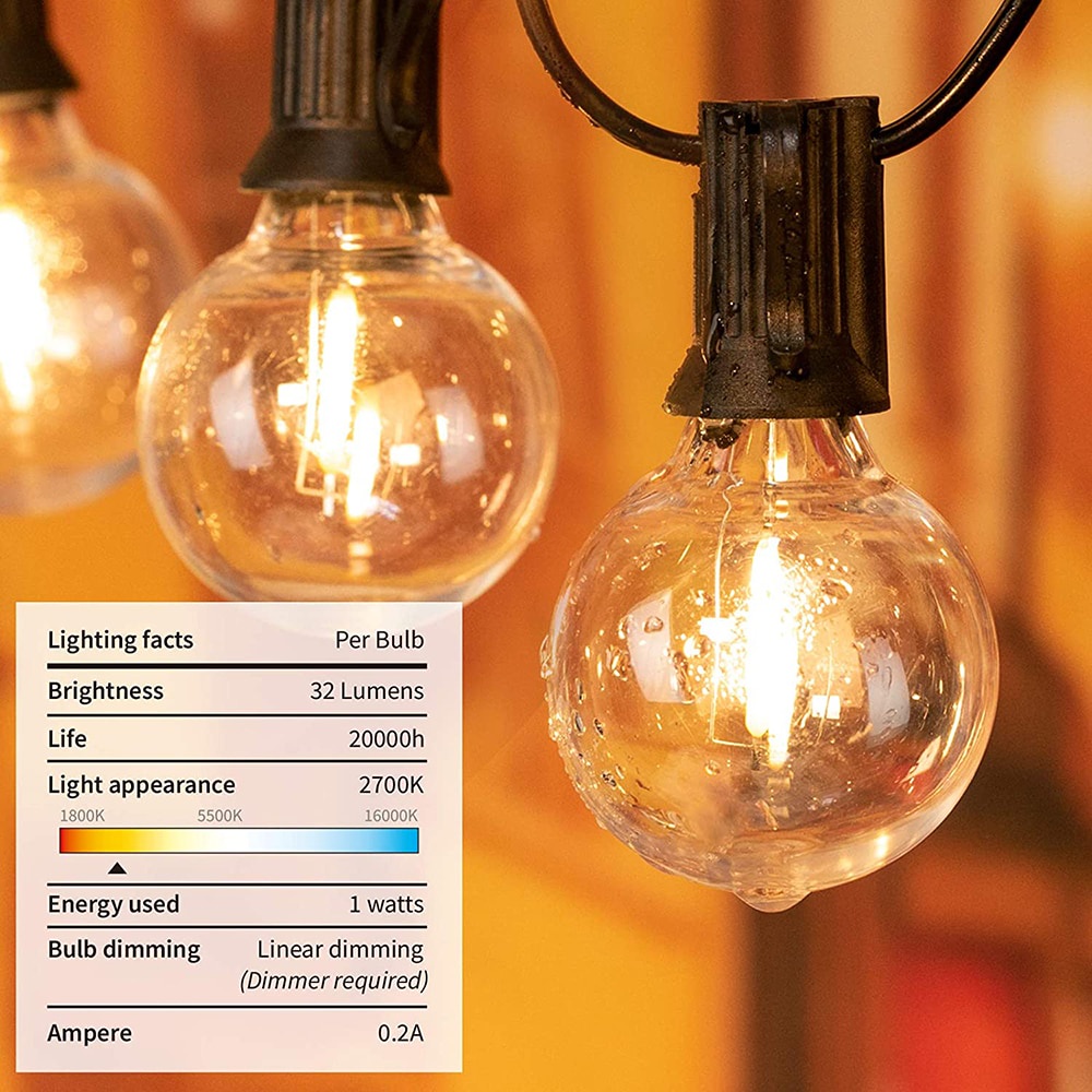 Dây Đèn LED G40 Năng Lượng Mặt Trời Trang Trí Sân Vườn