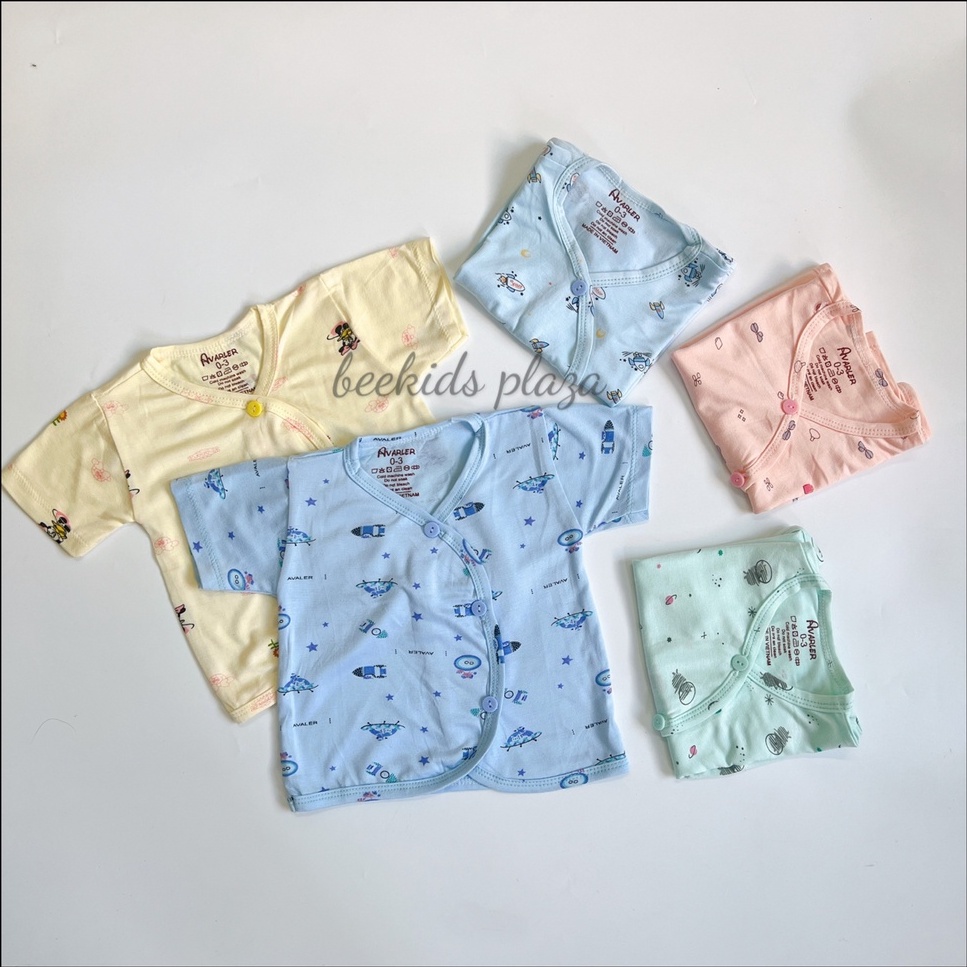 Set 5 áo sơ sinh cộc tay thun lạnh Avalew cho bé trai bé gái từ 0-9 tháng