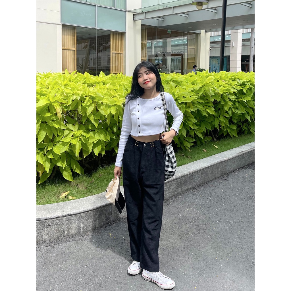 Áo Croptop Nữ Dài Tay OIOI Vải Thun Gân Phong Cách Ulzzang - Tuni Store