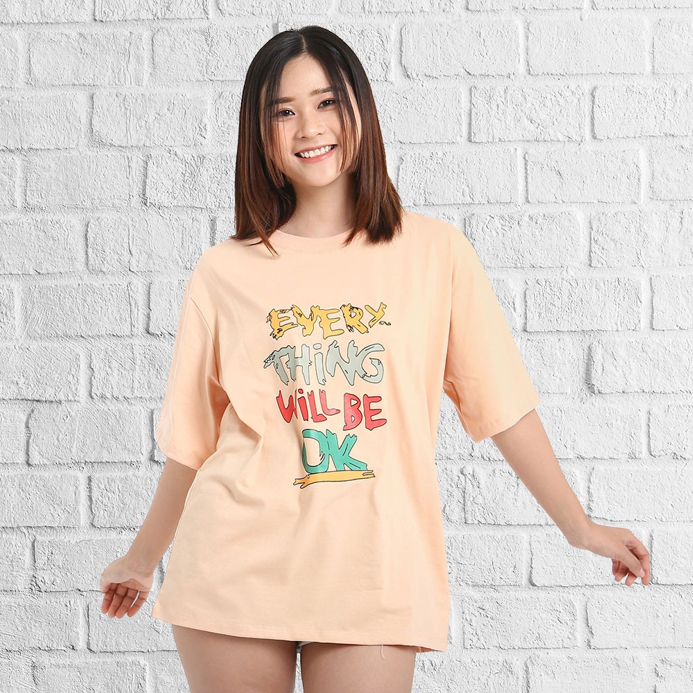 Áo thun tay lỡ phong cách unisex cổ tròn cho nam nữ in EVERYTHING WILL BE OK đẹp T24