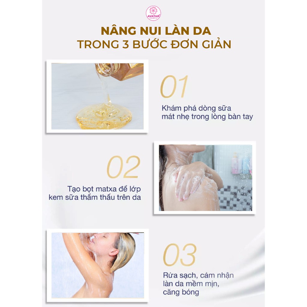 Sữa Tắm Vàng 24k Nano AVATAR Hương Nước Hoa Nhật Bản Cao Cấp chăm sóc làn da trắng thơm toàn diện 900ml