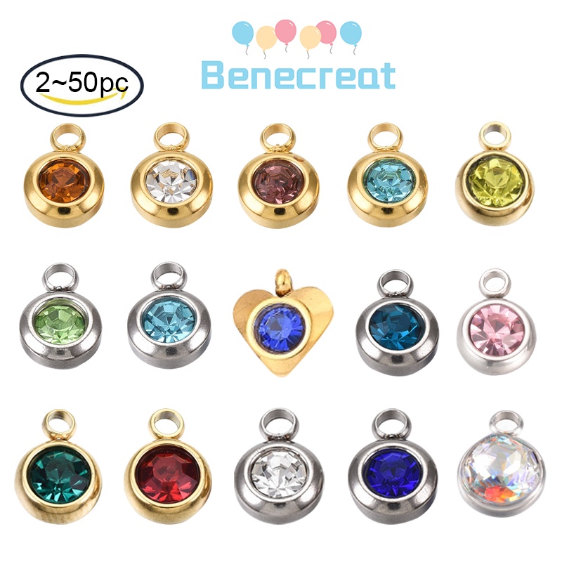 Mặt dây chuyền BENECREAT tròn bằng thép không gỉ mạ vàng 18K 8.5x6x3mm lỗ: 1.5mm