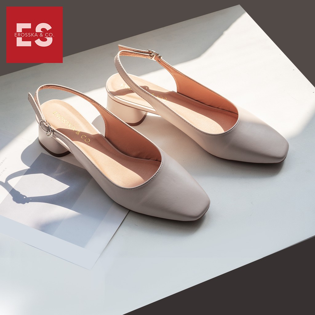 Giày cao gót slingback Erosska mũi vuông kiểu dáng basic gót vuông vững chắc màu đen _ EL013 | BigBuy360 - bigbuy360.vn
