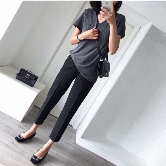 Quần bầu Baggy Aidenshop Quần vải bầu công sở có đáp bụng(full size)