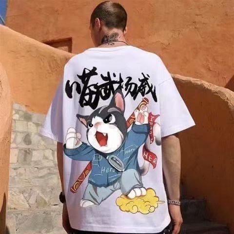 Áo thun tay ngắn cổ tròn dáng rộng in hình mèo Kung Fu cá tính size M-5XL cho nam nữ