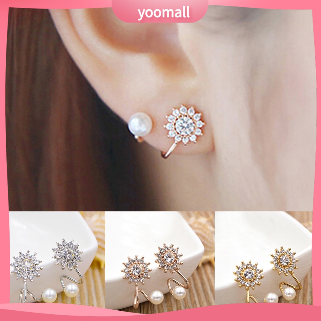 Khuyên tai hình hoa tuyết đính đá và ngọc trai giả xinh xắn dành cho nữ