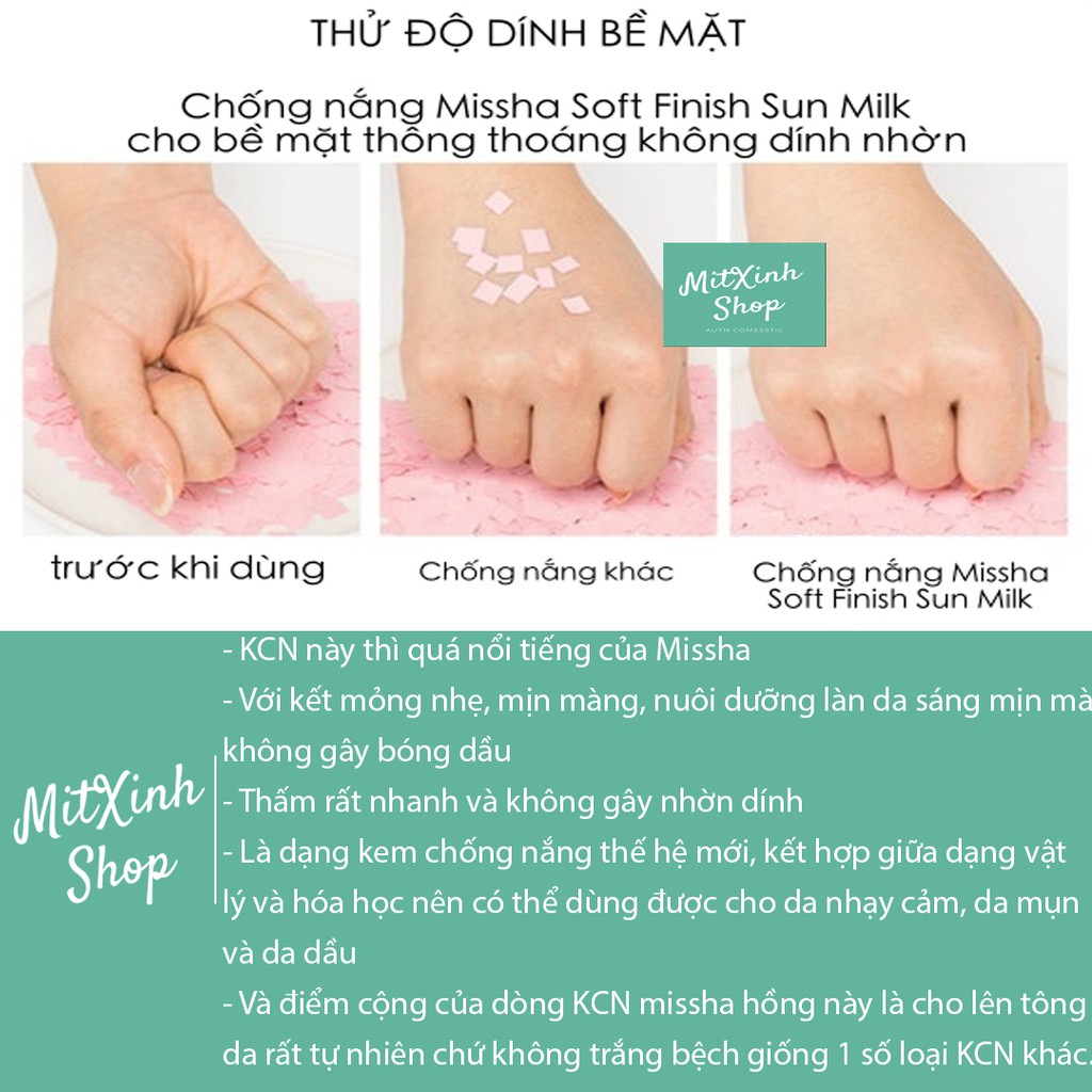 Kem chống nắng Missha hồng Soft Finish Sun Milk Spf50+ Pa+++ 70ml