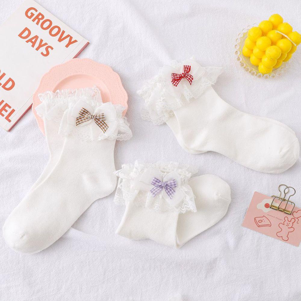 MXGOODS Vớ Cotton Cổ Thấp Phối Lưới Nơ Phong Cách Lolita Dễ Thương Cho Nữ