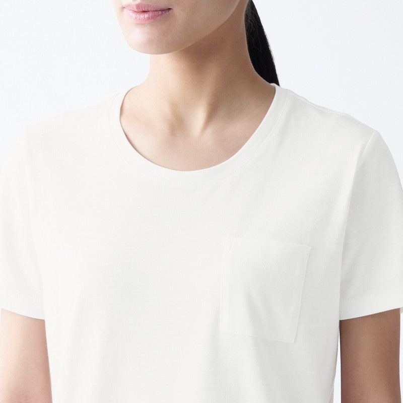 Muji Áo Thun Vải Jersey Sợi Slub Cổ Tròn