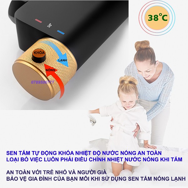 Siêu phẩm COMBO SEN CÂY TẮM NÓNG LẠNH Khóa Nhiệt Độ An Toàn Chất Liệu Đồng Mạ Titan + Phụ Kiện Cao Cấp