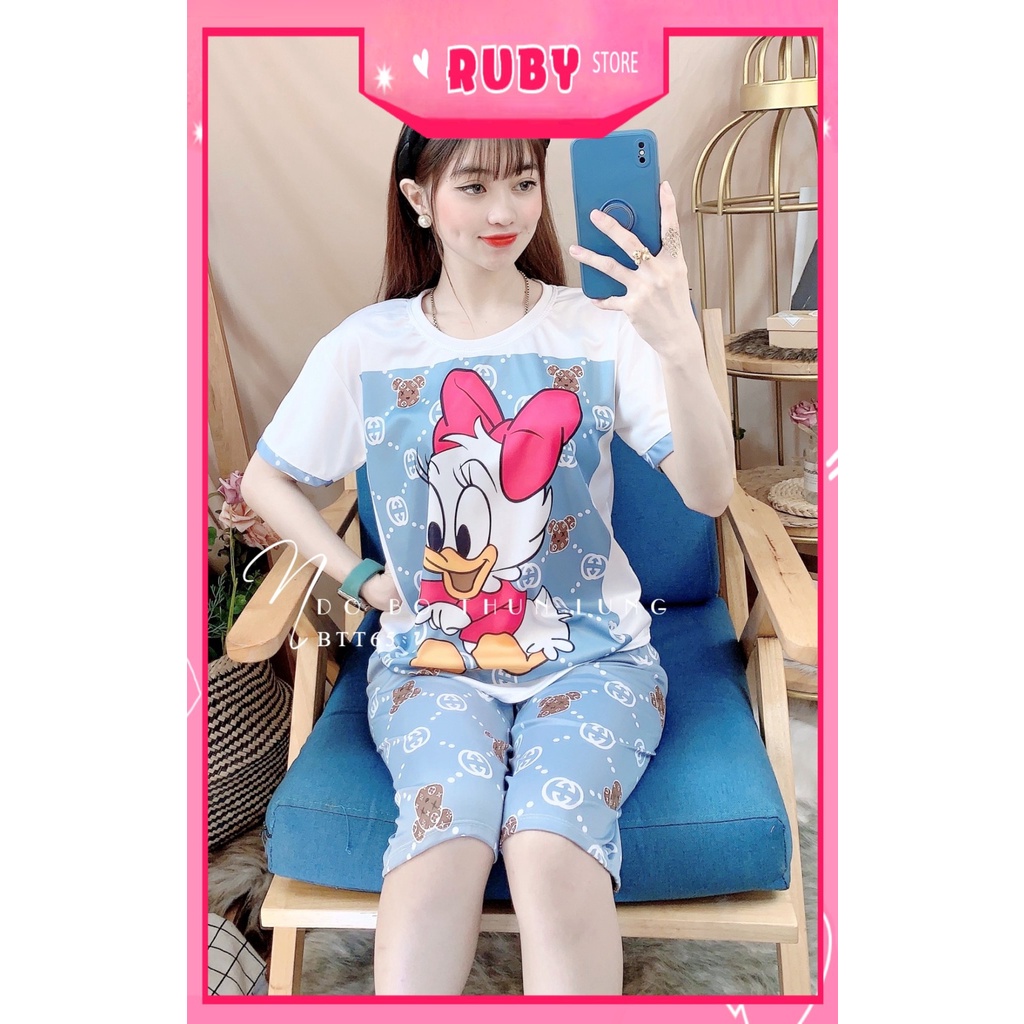Đồ bộ nữ mặc nhà chất thun mềm mát in hình vịt hoạt hình dễ thương BTT65