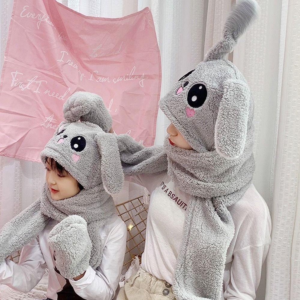 MIHAN1 Mũ Len Tai Thỏ Giữ Ấm Mùa Thu Đông Cho Nữ