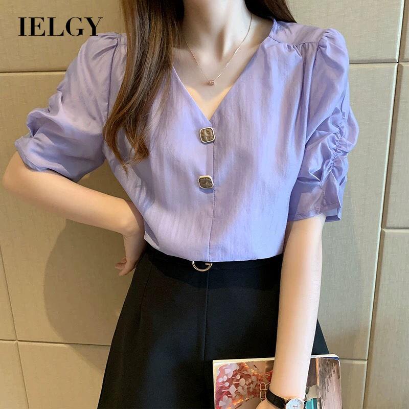Áo chiffon IELGY tay ngắn cổ chữ v thời trang cho nữ