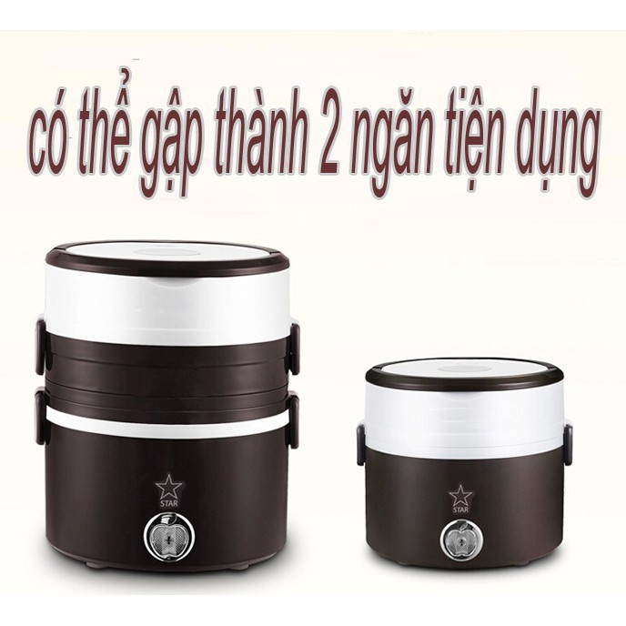 Hộp Cơm Star Giữ Nhiệt Cắm Điện 3 tầng ruột inox Hâm Nóng Thức Ăn Liên Tục, thời gian hâm nóng siêu tốc