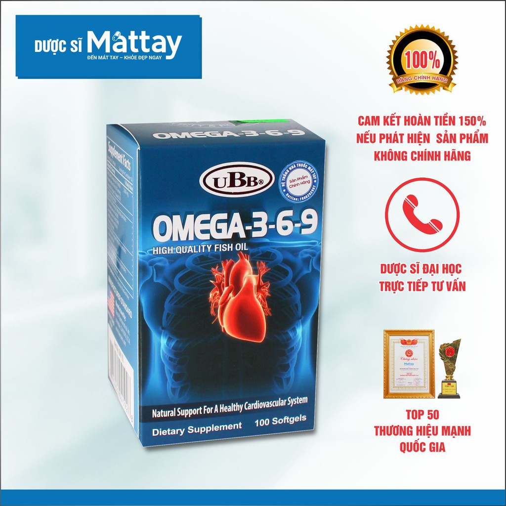 Omega 3 6 9 - UBB - Chai 100 Viên - Tăng Cường Sức Khỏe Tim Mạch, Bổ Não, Tốt Cho Mắt.