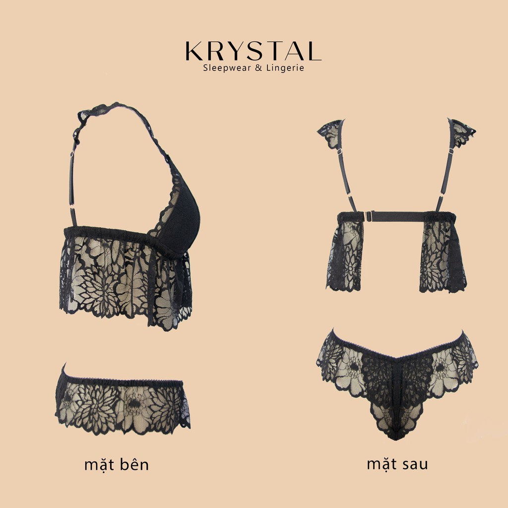 Bộ đồ lót ren không gọng mút vừa nâng ngực màu đen sexy gợi cảm KRYSTAL Bralette Princess KB08