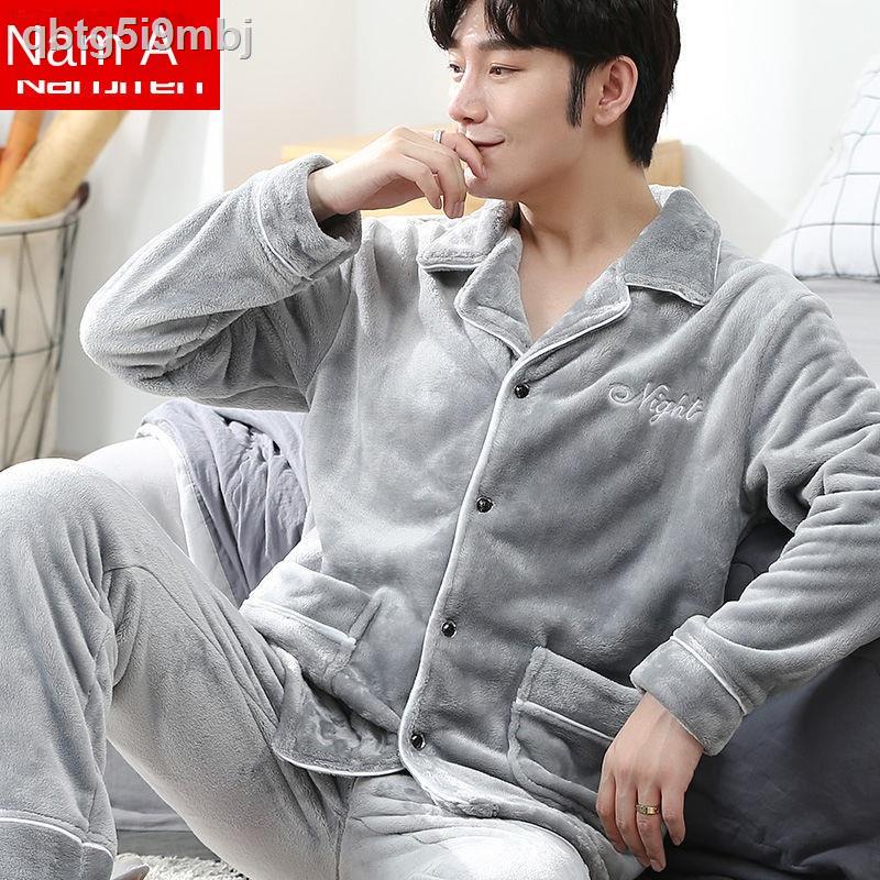 Bộ đồ ngủ Nam Cực dành cho giới mùa thu và đông san hô lông cừu cộng với nhung dày dặn ấm áp flannel ph